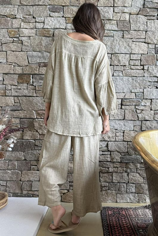 Loom & Thread Pin Tuck Blouse Washed Oat /40=